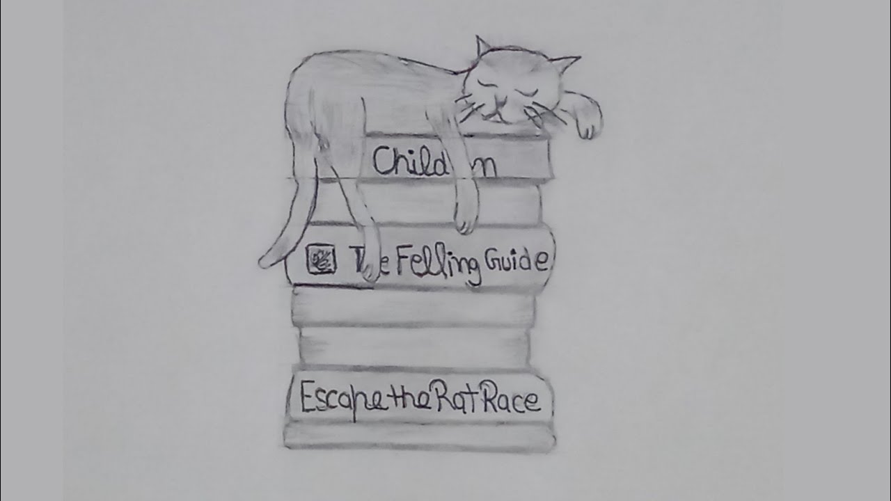 How to draw A cat sleeping on the books - step by step ||  Pencil sketch for beginners