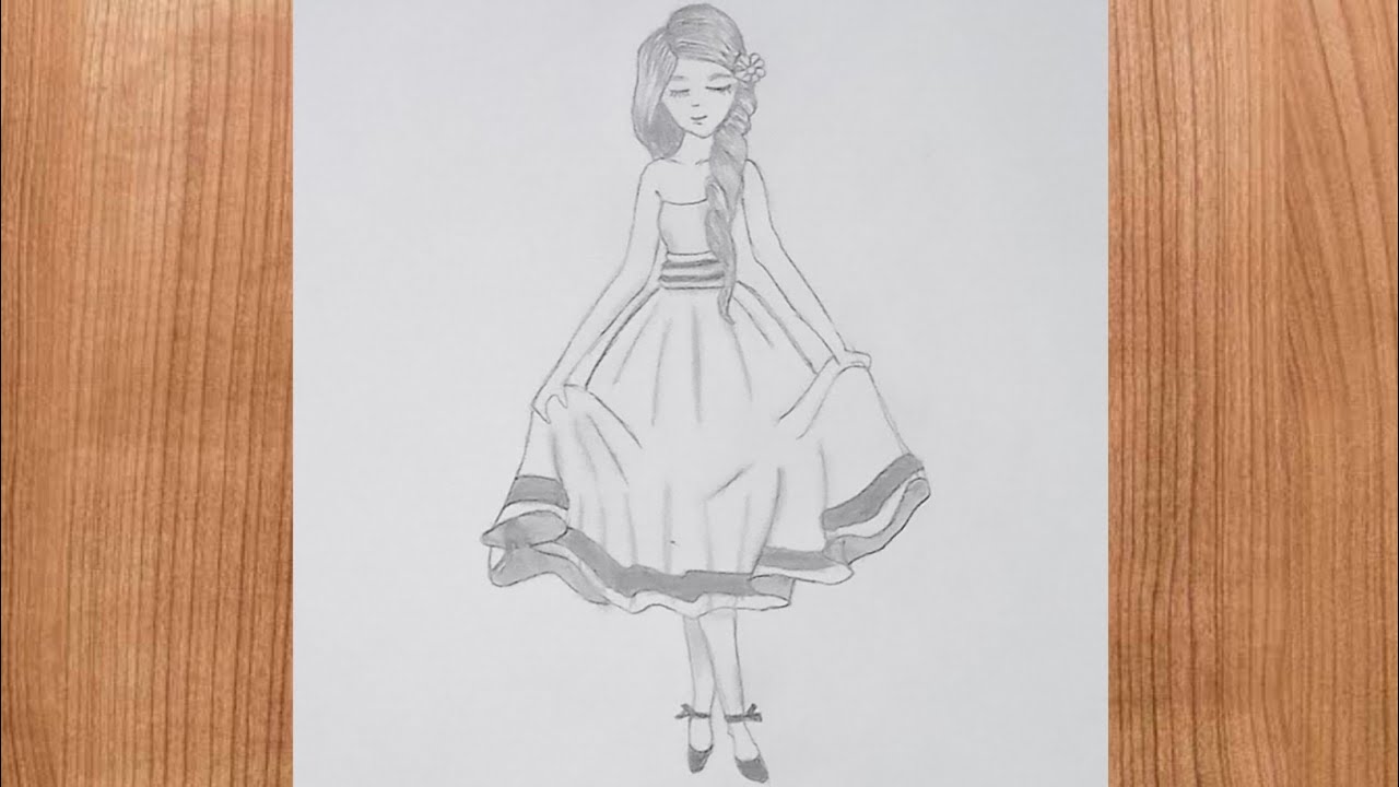 A girl with beautiful dress -Pencil sketch for beginners || How to draw a fashion girl -Art Tutorial