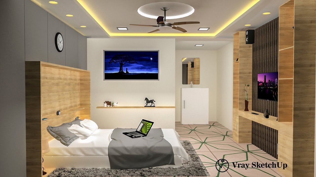 EASILY MADE BEDROOM INTERIOR RENDER . SKETCHUP + VRAY